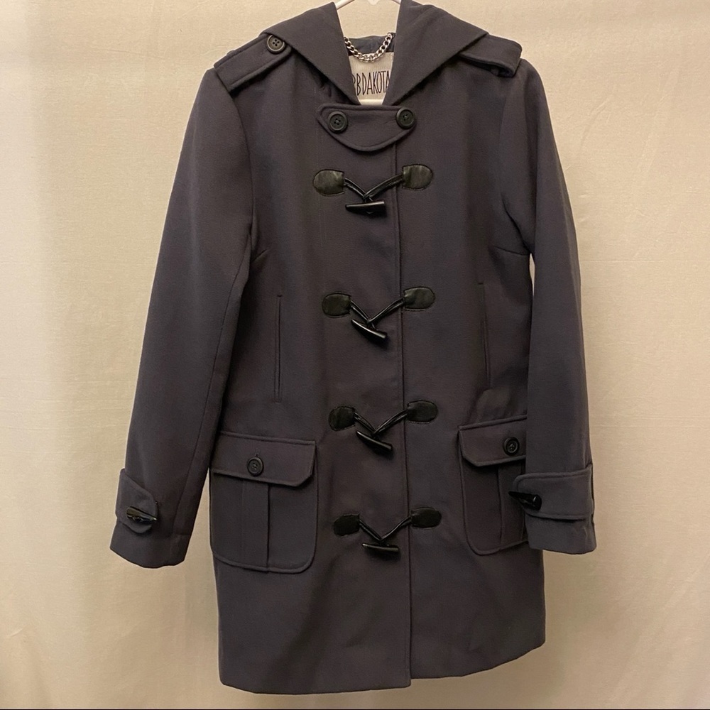 BB Dakota Gray Pea Coat Miner Jacket Toggle Buttons Size Medium Hooded - Picture 9 of 10